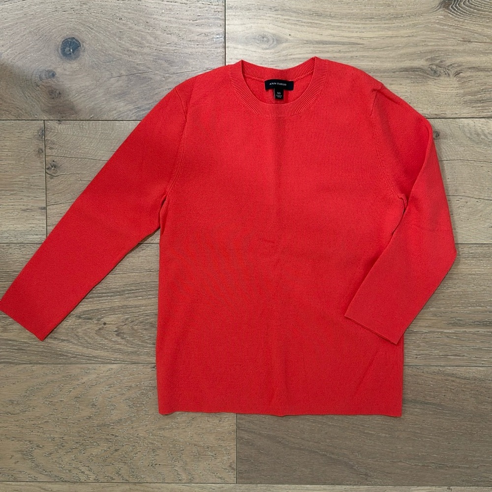 Ann Taylor Bright orange crewneck, 3/4 sleeve knit top.